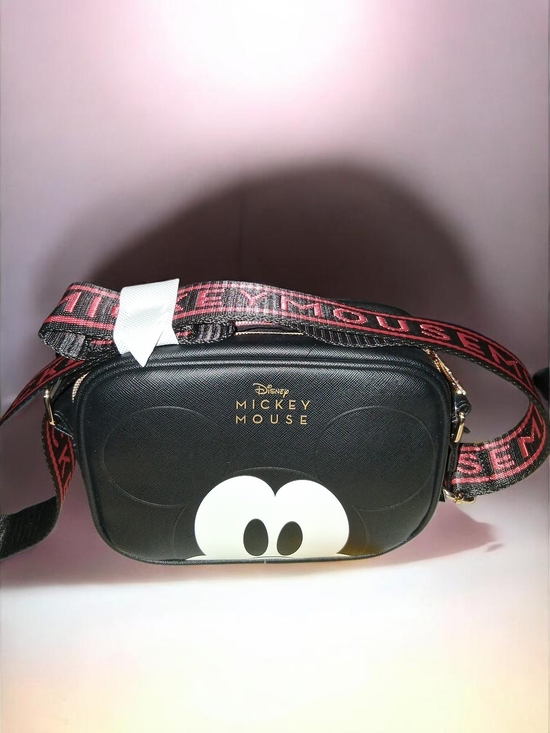 Disney Handbags - Disney Mickey Mouse Black Crossbody Bag with Red Logo Strap